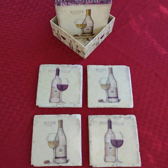Emily Adams Set of 4 Wine Themed Stone Coasters – New in Box - Picture 1 of 3
